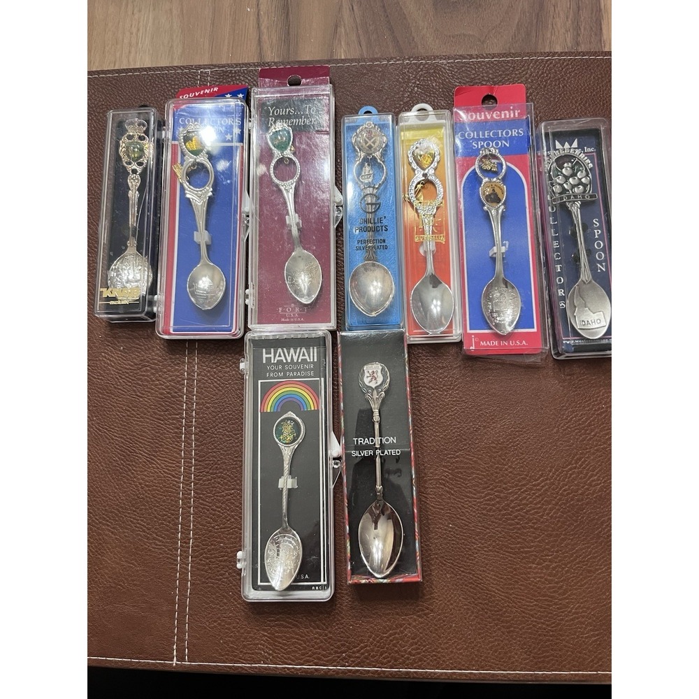 Lot of  9 Tourists Souvenir Collector Spoons s in Orignal Boxes